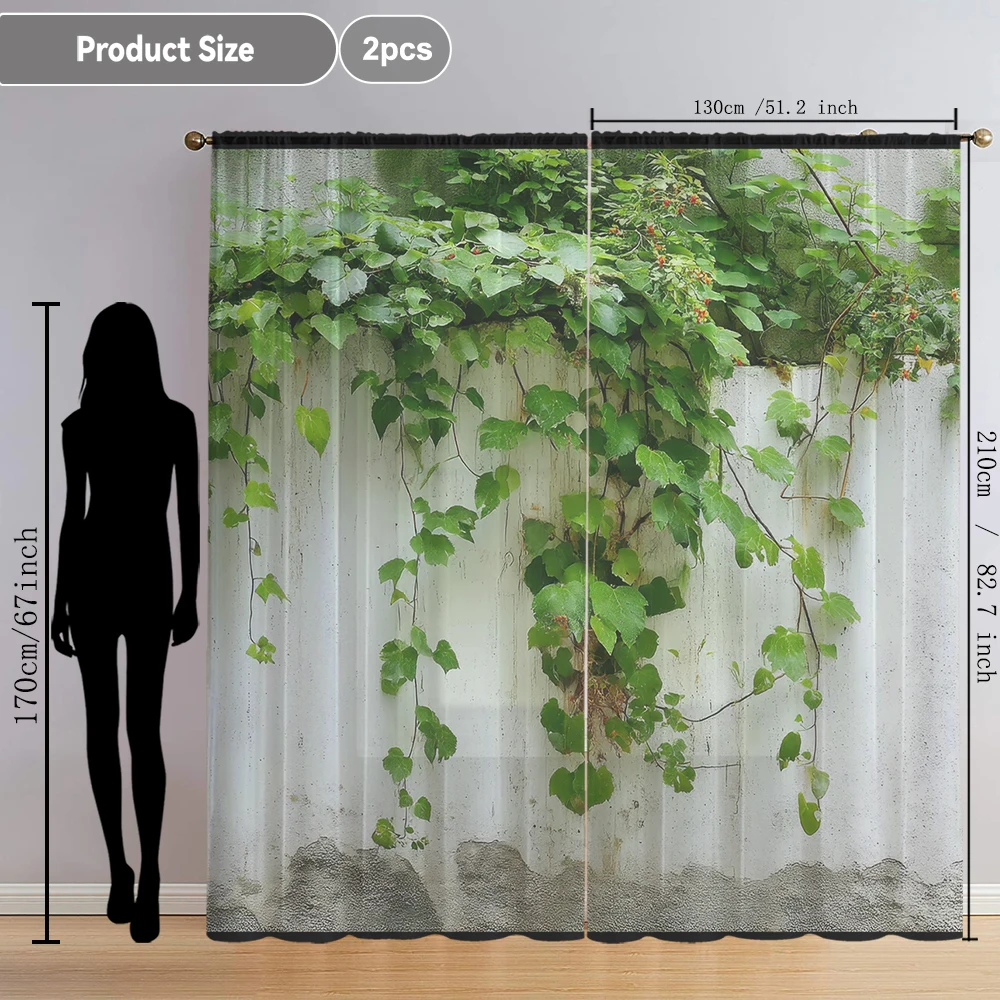 2Pcs White Wall And Ivy Print Home Decoration Window Screens Suitable For Coffee Shops, Restaurants, Bedrooms