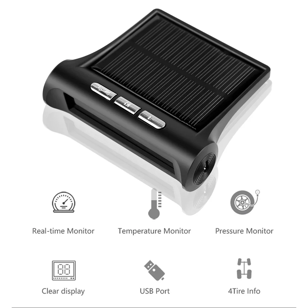 Car Solar USB Power Real Time Temperature Monitor TPMS High and Low Tire Pressure Alarm Digital Tire Pressure Monitoring System