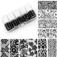 10 Rolls/Box White Black Lace Nail Art Foils Set Nail Transfer Sticker Paper DIY Manicure Styling Nail Decoration Accessories