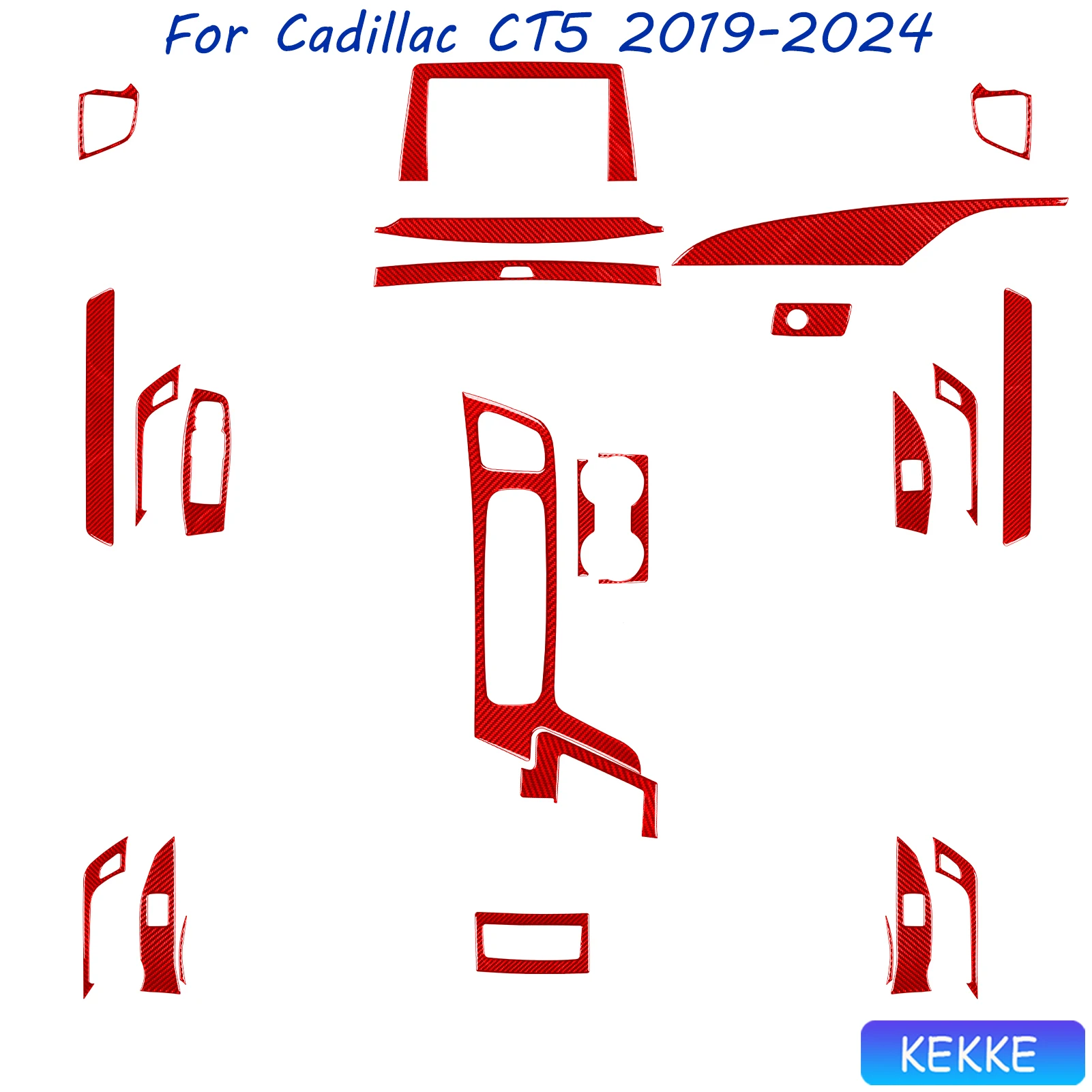 

For Cadillac CT5 2019-2024 Auto Cup holder Gear Panel Central Control Screen Red Carbon Fiber Decorative Car Accessory Stickers