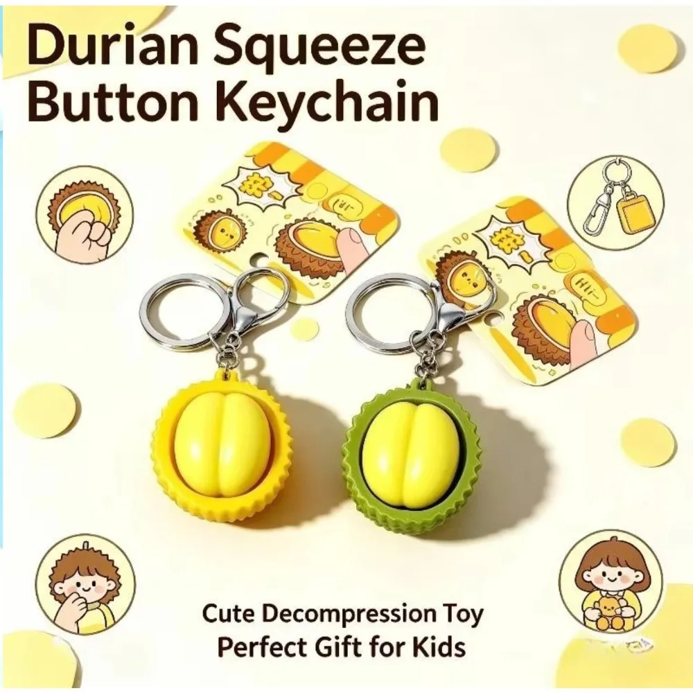Durian Fidget Keychain Mechanical Push Button Multifunctional Stress Relief Squeeze Vent Cute Realistic Pendant Portable Mini Gi