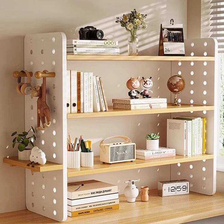 

Solid Wood Desktop Hole Board Storage Shelf Desk Storage Desk Bookshelf Office Workstation Layered Learning Small Bookshelf