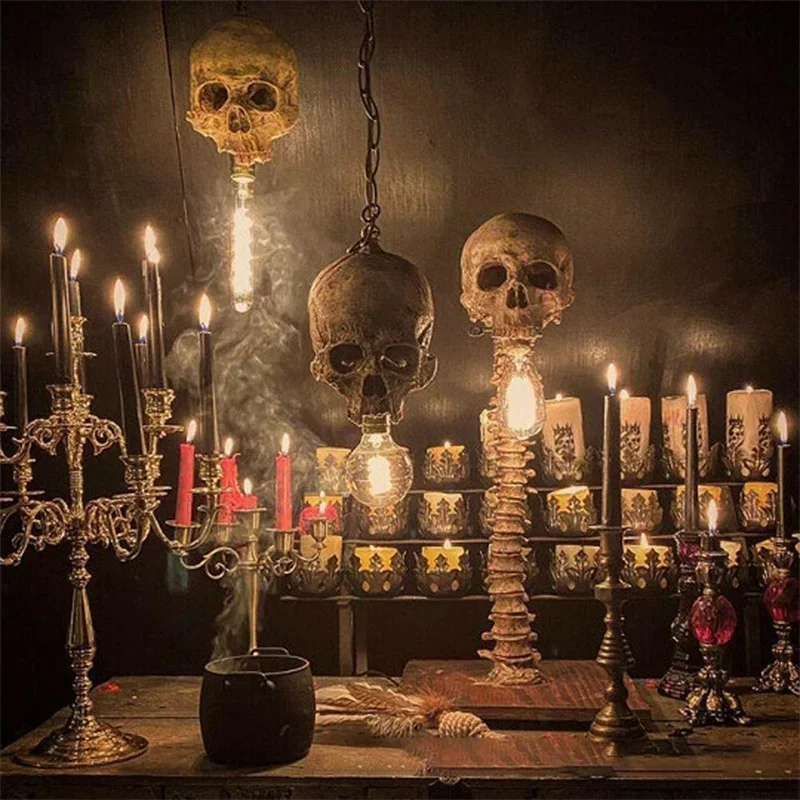 Horror 3D Statue Halloween Skull Skeleton Lamp  Table Light Creative Party Ornament Prop  Bedroom Decoration Scary Prop