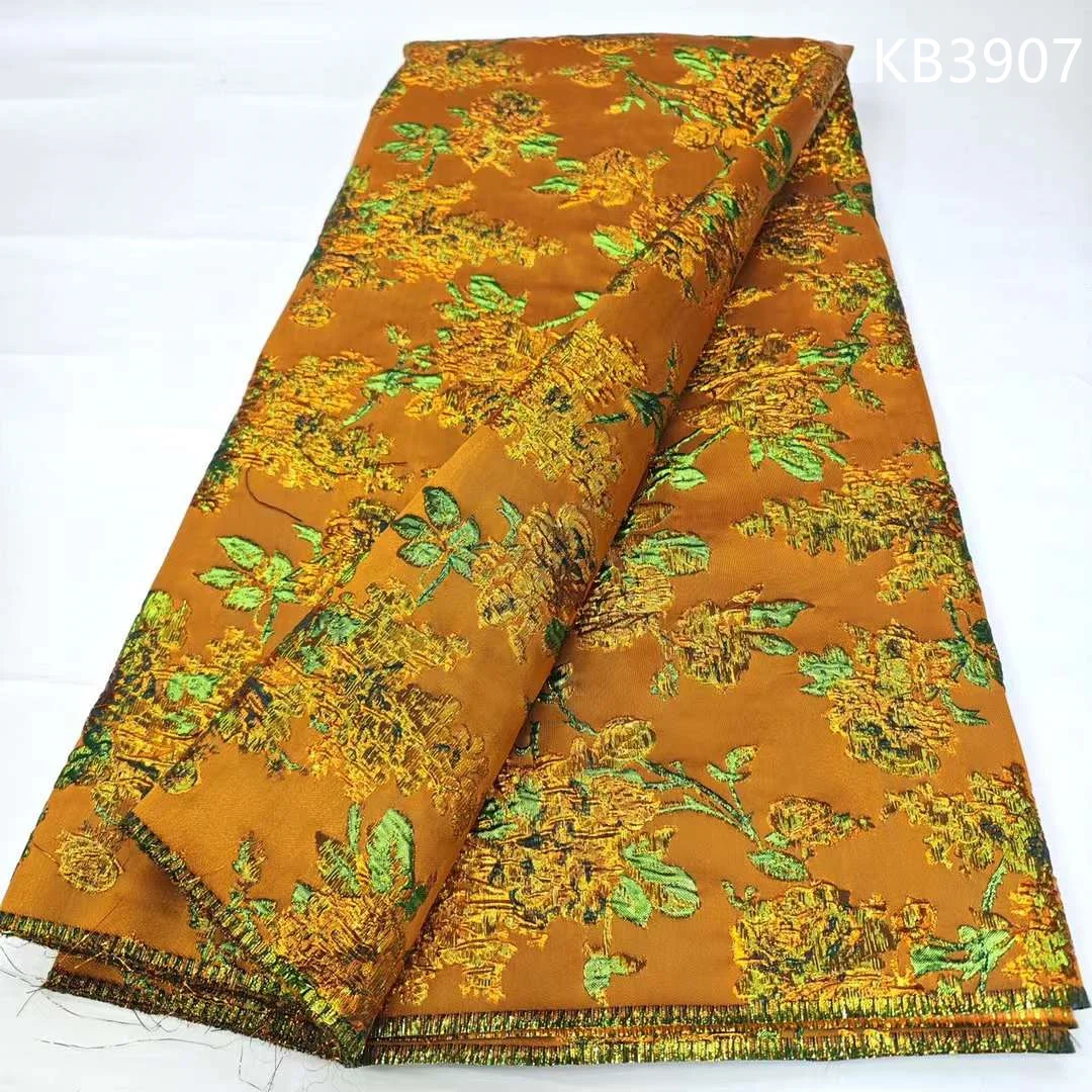 

Green Brocade Fabric Jacquard 2024 African Floral Damask Cloth Nigerian Brocade Tissu Africain 5 Yard For Women‘S Dress KB3907