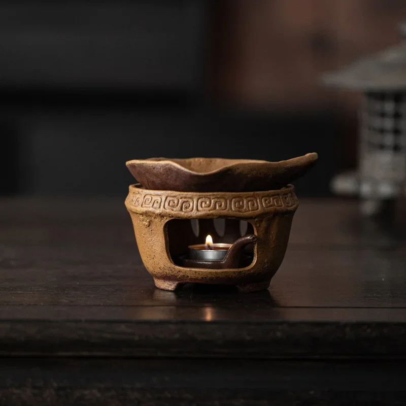 Old Rock Mud Incense Burner Vintage Ceramic Aroma Diffuser Incense Warmer With Heating Base For Palo Santo Powder