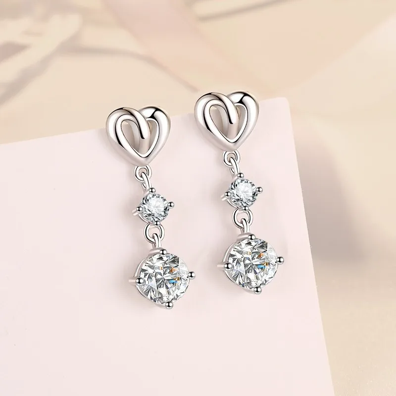 ES0017 Lefei Fashion Diamondset Classic Fine Moissanite Dangle Heart Earring For Women 925 Sterling Silver Party Wedding Jewelry