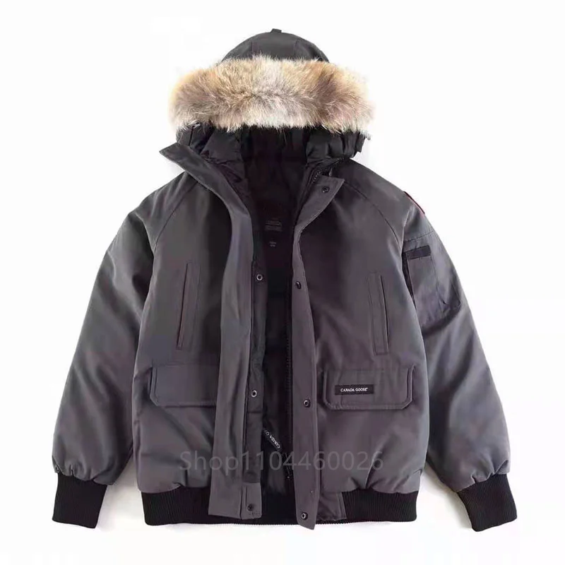 Real Coyote Fur Men Canadian Chillnwacks Parka Goose Down Jacket Bomer Warm Outdoor Coat Windproof Waterproof Thick Short