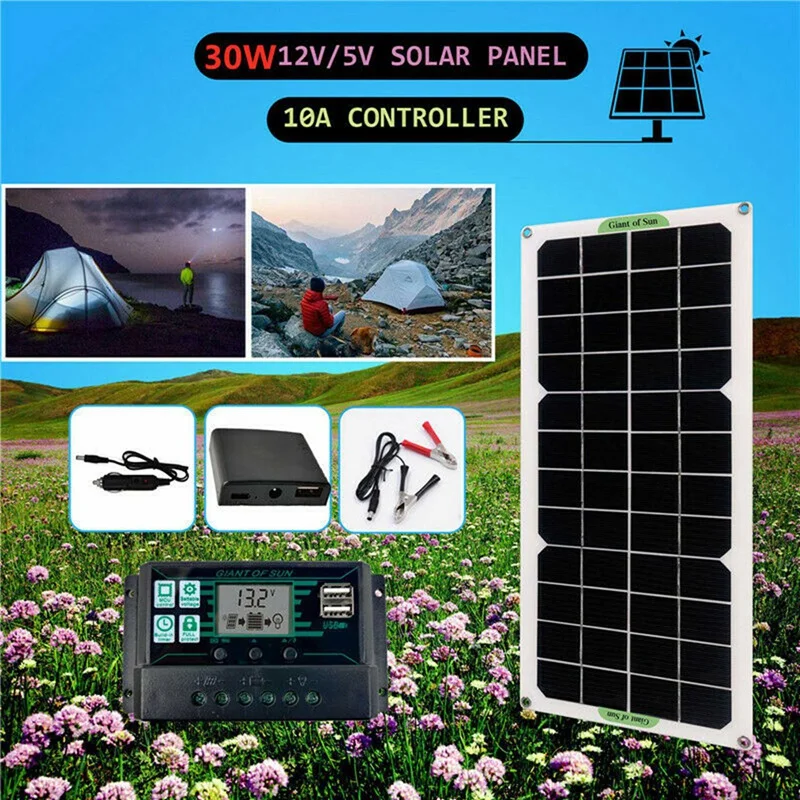 2X 30W Solar Panel Car Van Boat Caravan Camper Trickle Portable 12V Battery Charger With 100A Controller