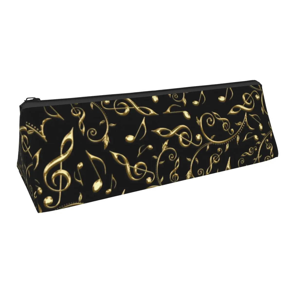 notas de musica douradas triangulo lapis case clefs retro caixa de lapis de volta a escola adolescente bolsa de caneta com ziper 01