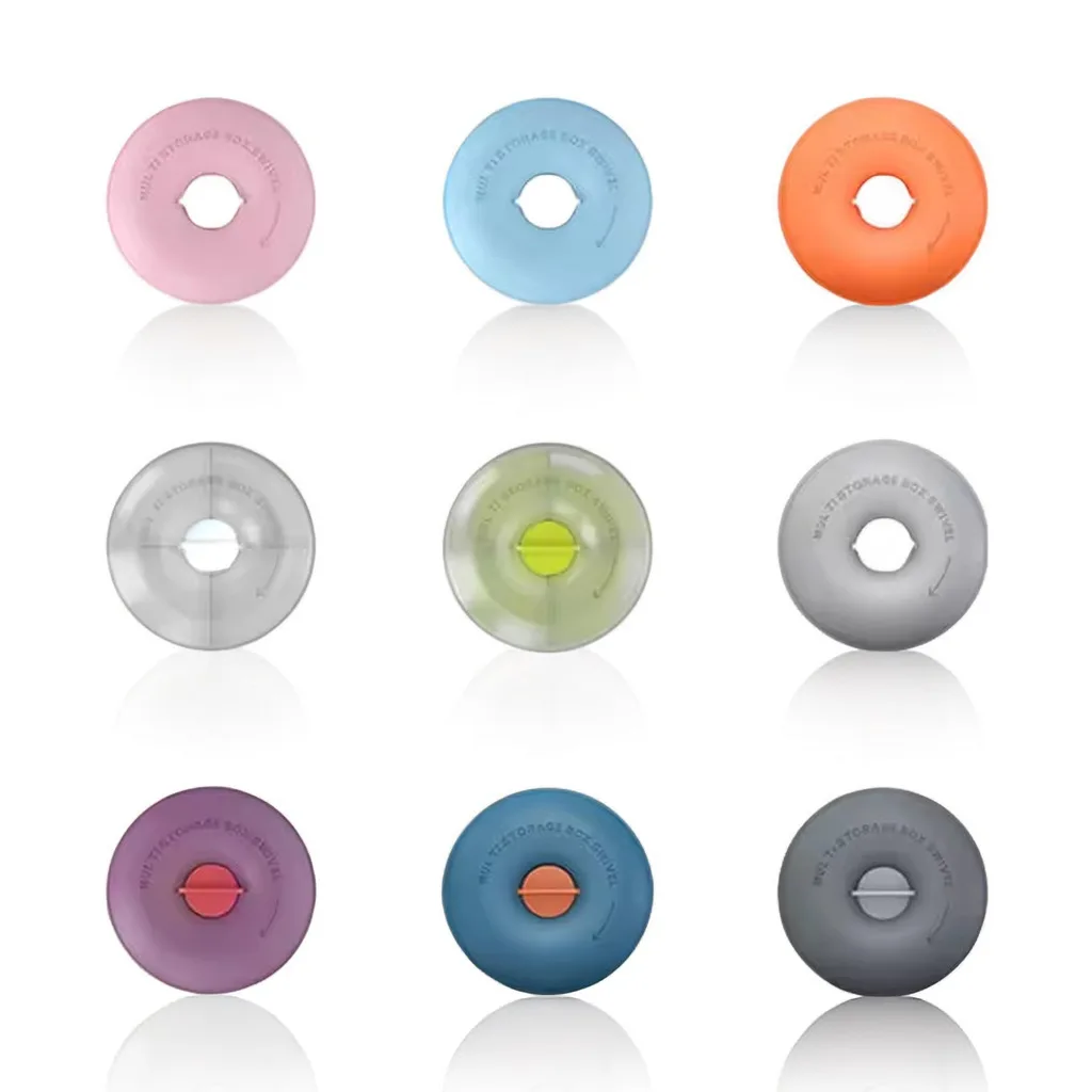 

Portable Mini Plastic Medicine Storage Case 4 Compartment round Pill Box Pocket Organizer for Capsules and Pills