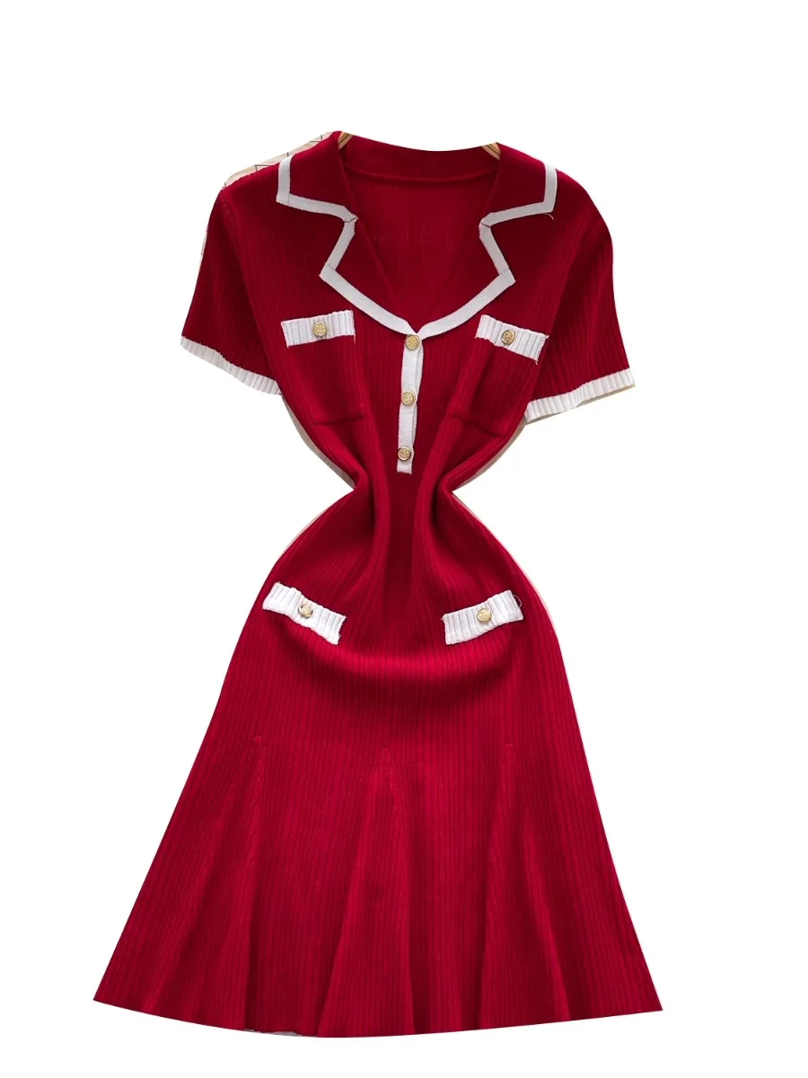 فستان Foamlina Chic ذو كتلة ألوان وياقة بيتر بان فستان بناتي بأكمام قصيرة وزر معدني وخصر مقصوص بقصة ضيقة فستان قصير على شكل حرف a