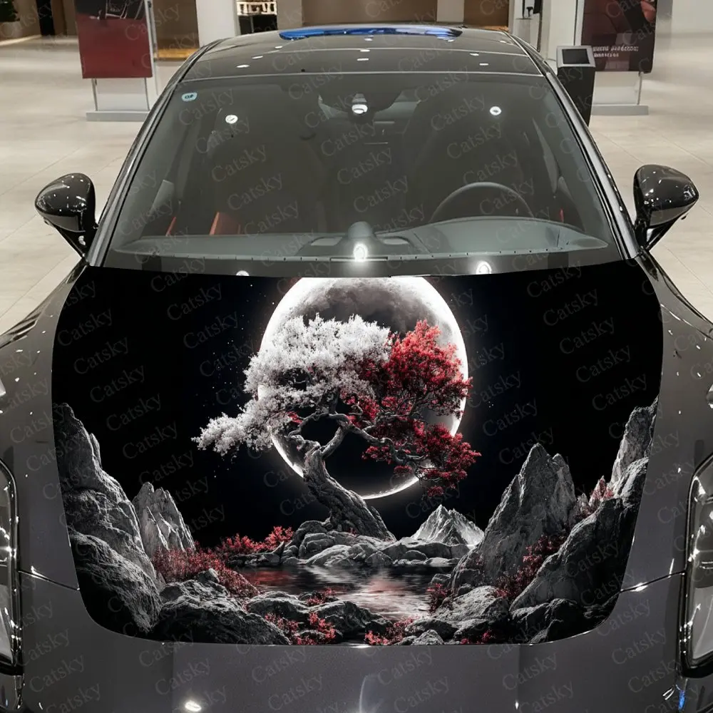

Crimson & White Spirit Realm Car Vinyl Wrap, PVC Waterproof Car Hood Sticker, Self-Adhesive Scratch-Resistant Stickers