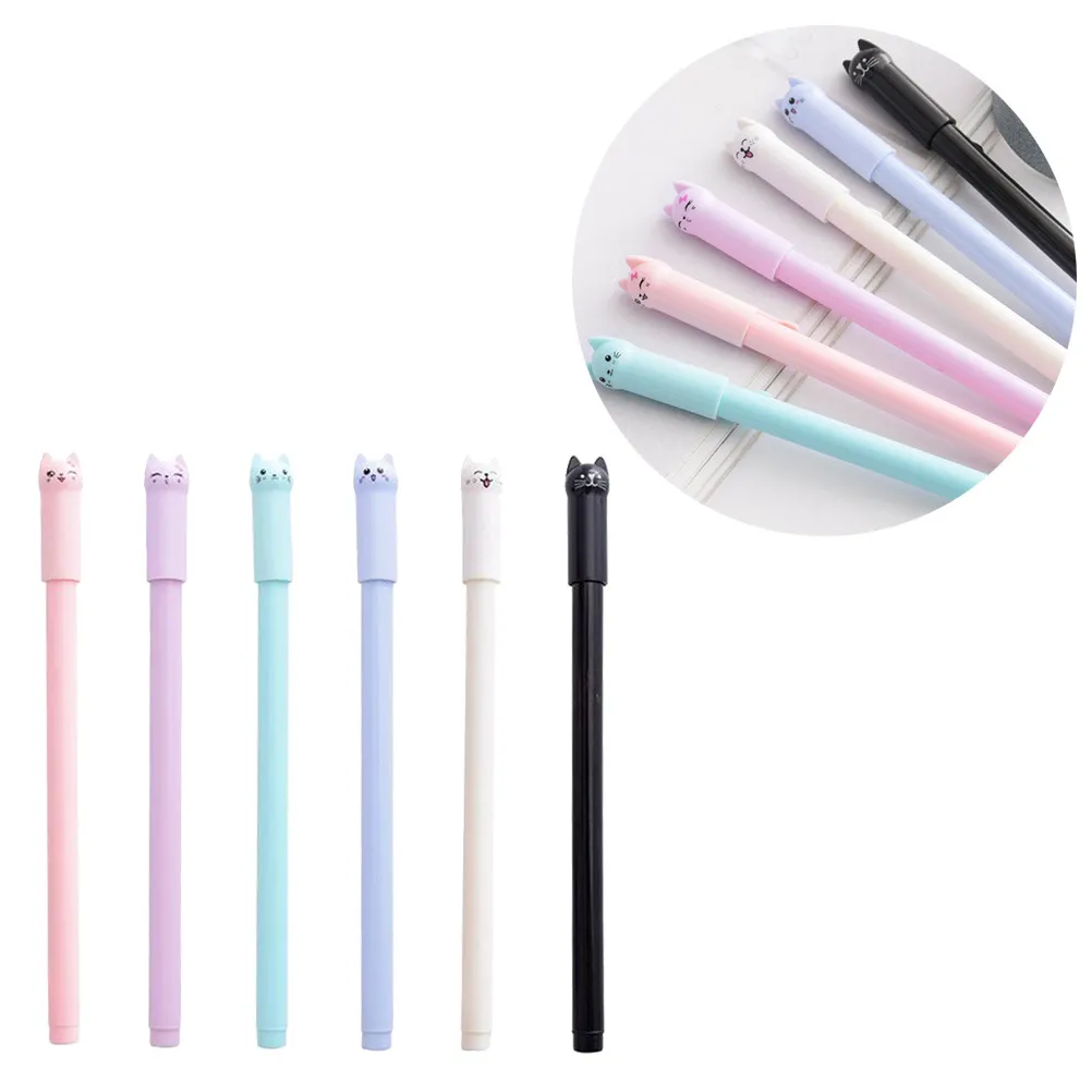 

12 pcs Cartoon Cat Pen 0.5Mm Black Pens Smooth Writing Wear-Resistant Fine Tip Creative Stationery Full Needle For