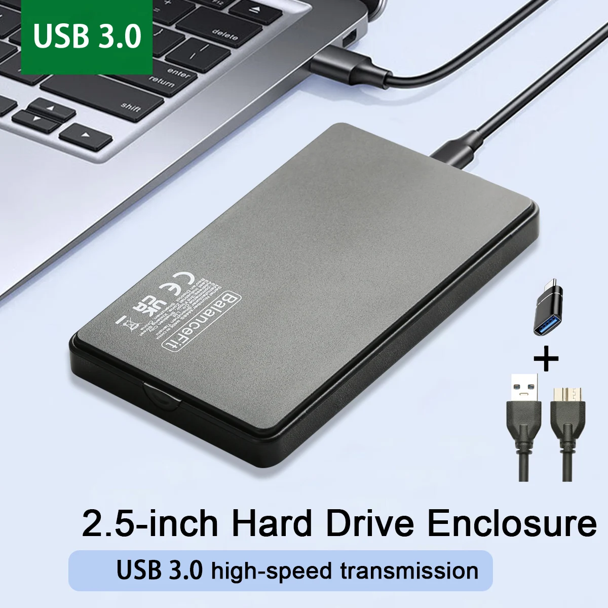 

2.5''External Hard Drive Enclosure USB 3.0 to SATA, Tool Free External Hard Disk Case, 5Gbps Speed, UASP Support, with Adapter