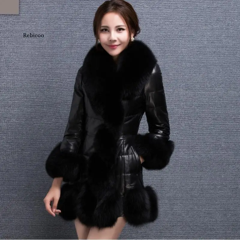 คุณภาพสูง Faux Fox ขนสัตว์ Sheepskin หนังแจ็คเก็ตผู้หญิงเสื้อกระโปรง90% สีขาวห่านลงเสื้อแจ็คเก็ตสตรีฤดูหนาว