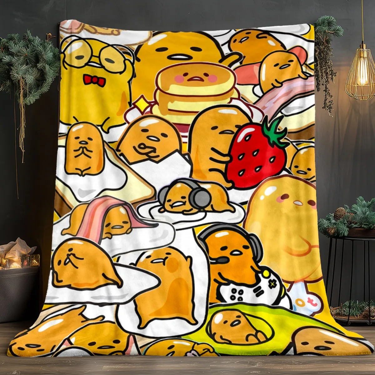 Super Cute Cartoon Food Pattern Throw Blanket Cozy Winter Nap Cover Breakfast Toast Eggs Yellow Kitchen Home Decor Gift Plush Fl