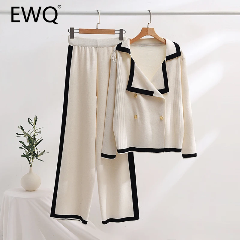 

EWQ Casual Contrast Color 2 Piece Set Women Simplicity Double Breasted Long Sleeve Top High Waist Pant 2024 Autumn New 27X594