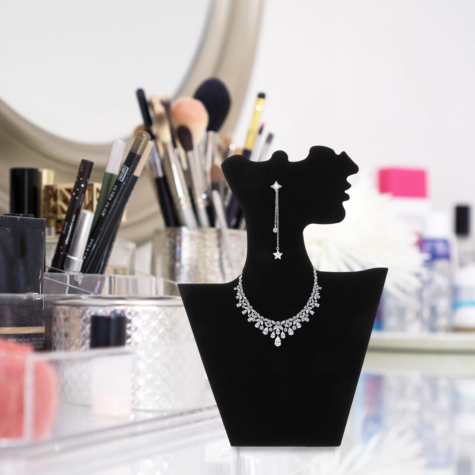 

Jewelry Display Stand Foldable Lint Material Stable Base Necklace Bust Holder For Organizing Gifting Selling Boutique Supplies