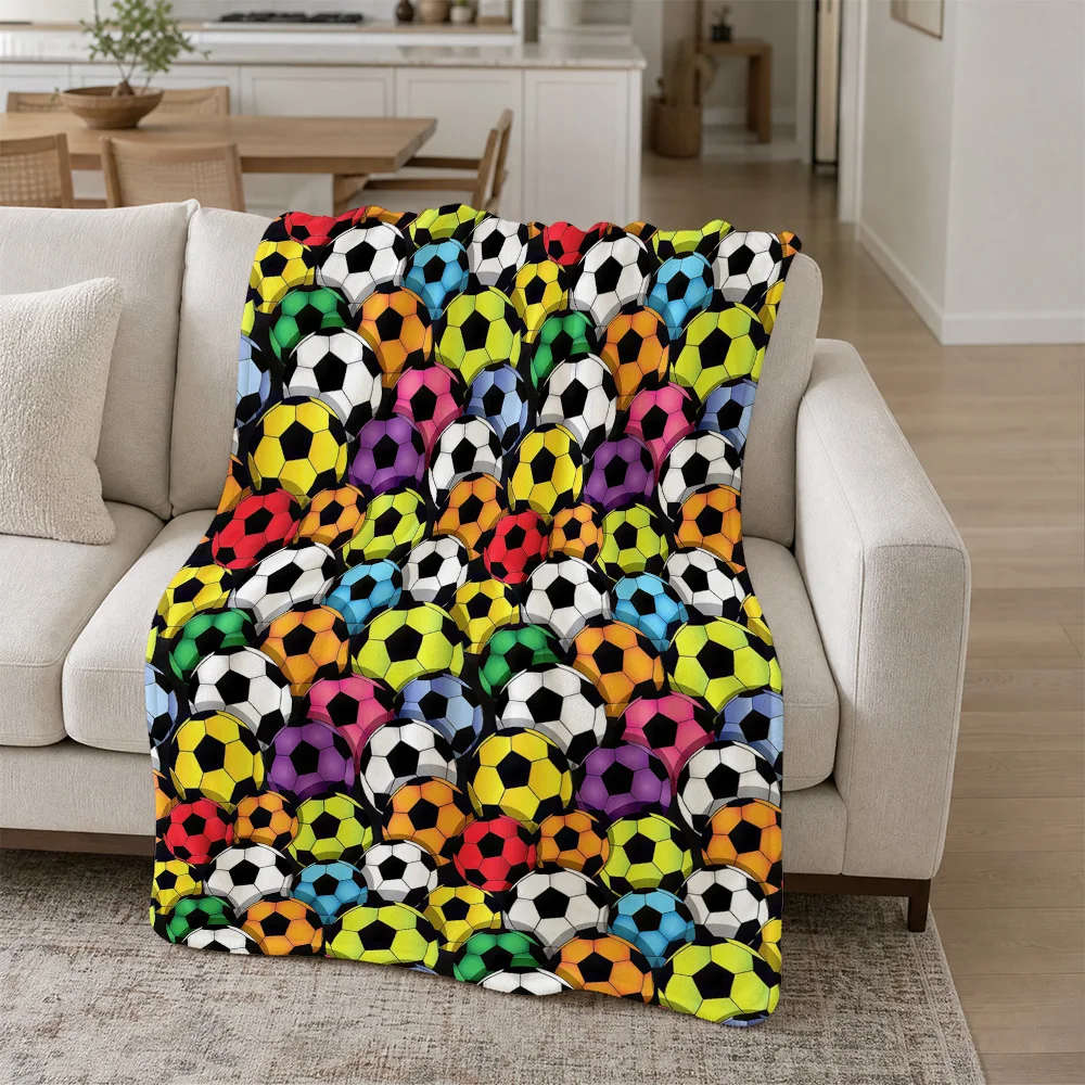 Vibrant Soccer Ball Pattern Throw Blanket Cozy Sofa Couch Decor Gift for Sports Lovers Fan Housewarming