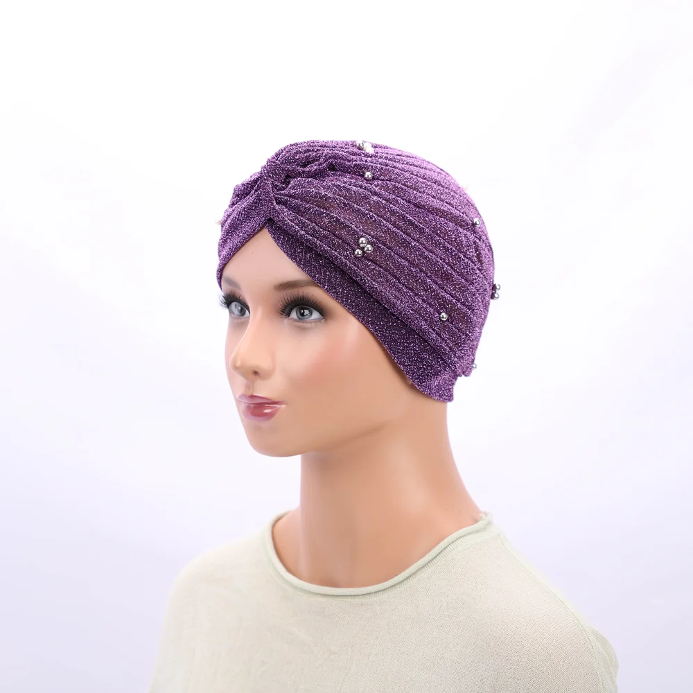 RIMAIRE Pure Color Elastic Muslim Hat Hijab with Pearls Decoration 2024 Latest Fashionable Hijabs for Women Turban Headscarf