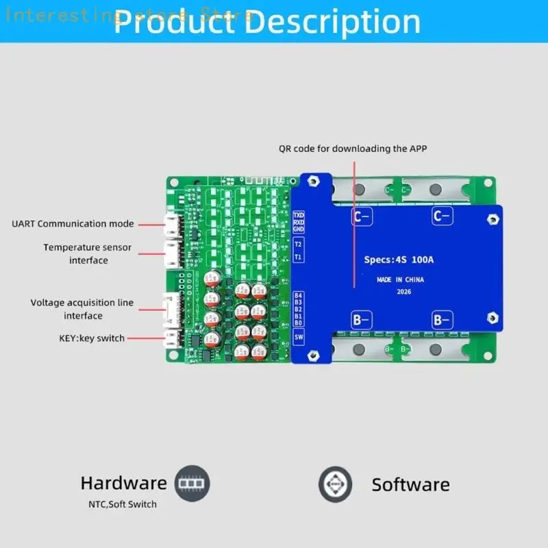 12V 4S LiFePO4 Batterie-Management-Board mit 100A Stromverarbeitung, Active Balance Design für Scooter-Batteriesysteme und 55KC – Detail 4