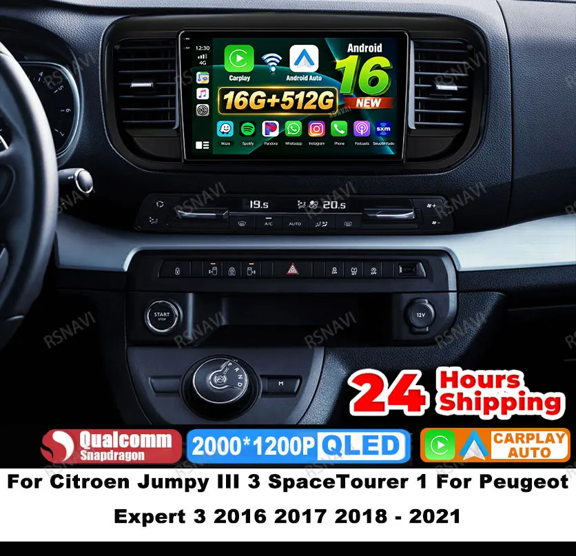 Radio para Auto Android 16 para Citroen Jumpy III 3 SpaceTourer 1 para Peugeot Expert 3 2016 2017 2018 - 2021 Multimedia Qualcomm BT DVD