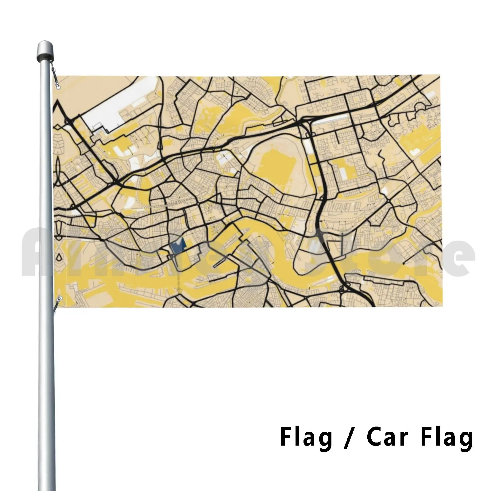 Роттердам Желтый отпечаток карты, Роттердам Цветная карта Отпечатки Открытый декор Флаг Автомобильный флаг 2702 Карты карт Роттердам Город