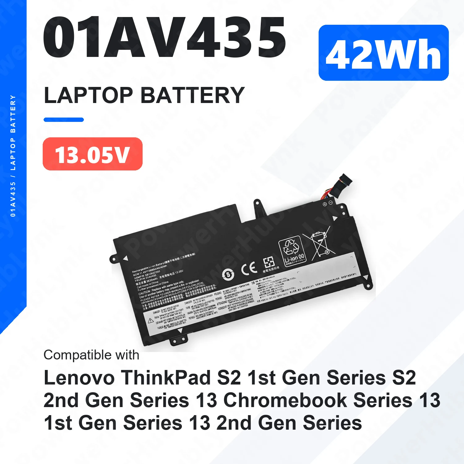 01AV435 11.4V 42Wh Laptop Battery For Lenovo ThinkPad 13 Chromebook 2017 2018 1st 2nd Gen 01AV400 01AV437 01AV436