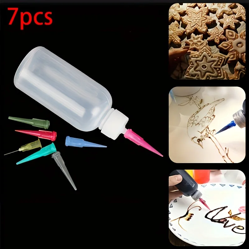 7 Stück Quetschflaschen 50ml 1,7oz mit 7 Düsen für Kunsthandwerk Flüssigkleber Zuckerguss
