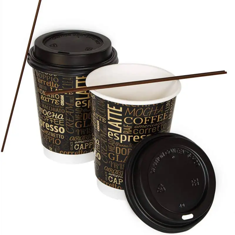 Prodotto personalizzato tazza da caffè in carta a doppia parete con coperchi Logo personalizzato stampato usa E getta stile personalizzato imballaggio colore caratteristica E