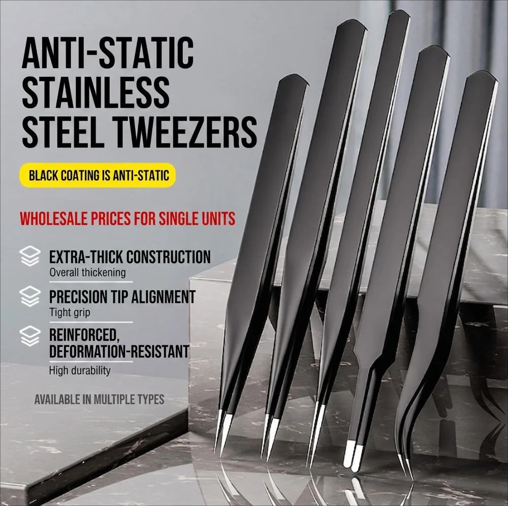 10-teiliges antistatisches Pinzetten-Set aus Edelstahl, Präzisionswerkzeuge für Reparaturen, Elektronik und Modellbau, langlebige Designwerkzeuge