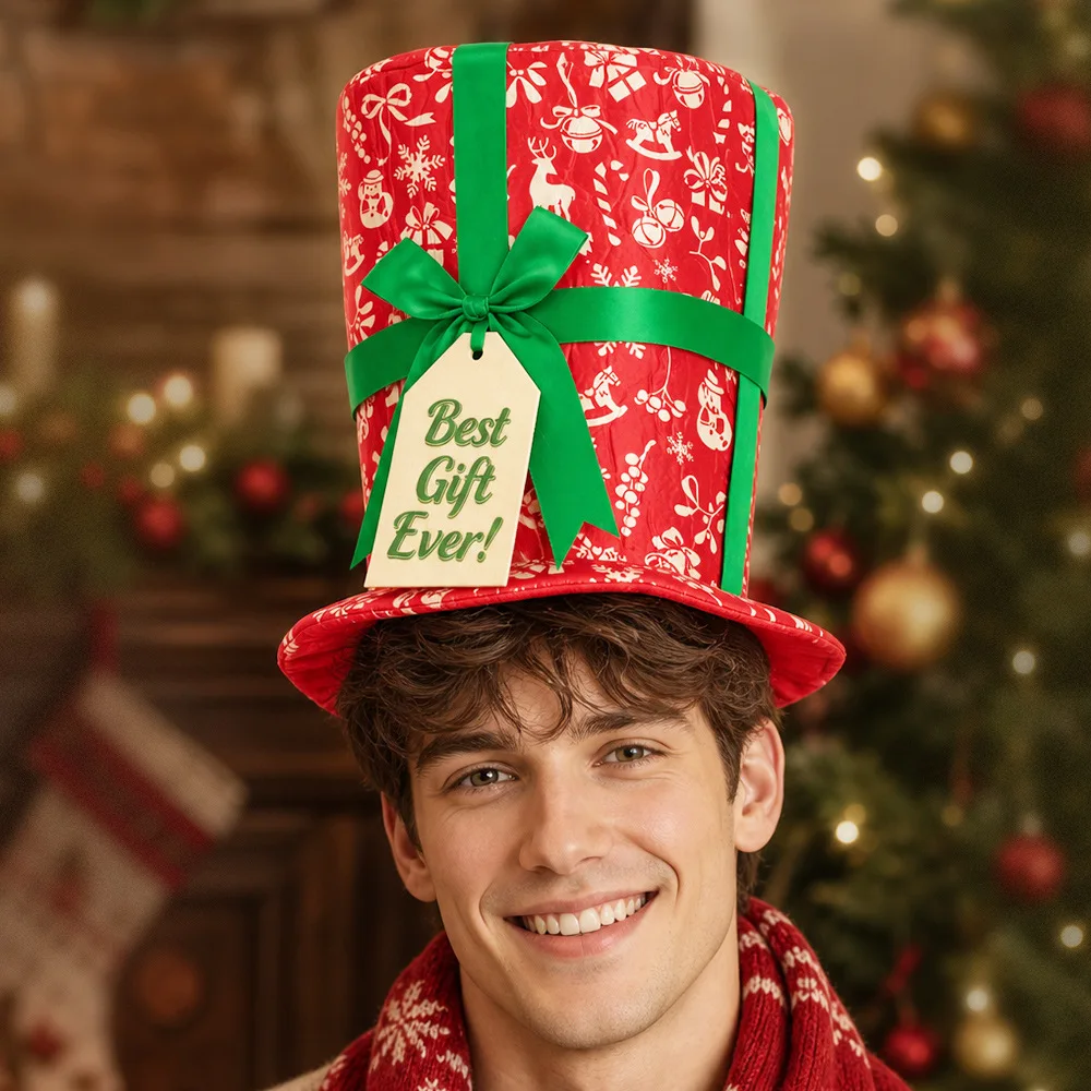 New Christmas Red Hat Christmas Party Top Hat Green Butterfly Decoration Creative Christmas Dress up Props - view 2