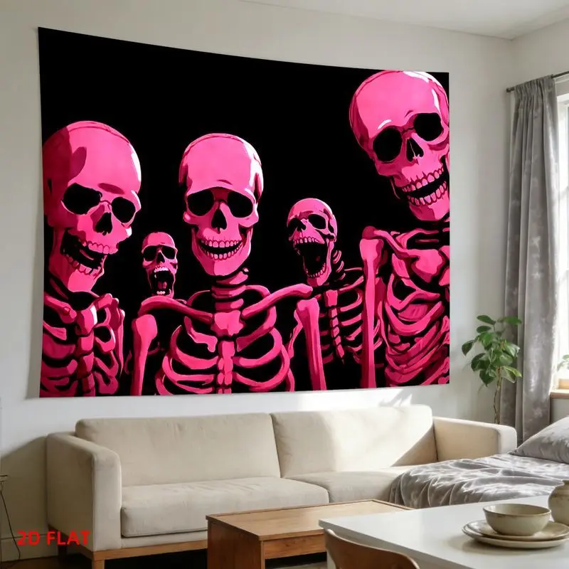 VIKAMA Pink Skeleton Tapestry Black Group of Skulls Gothic Aesthetic Wall Hanging for Bedroom Dorm Room Wall Art Decor