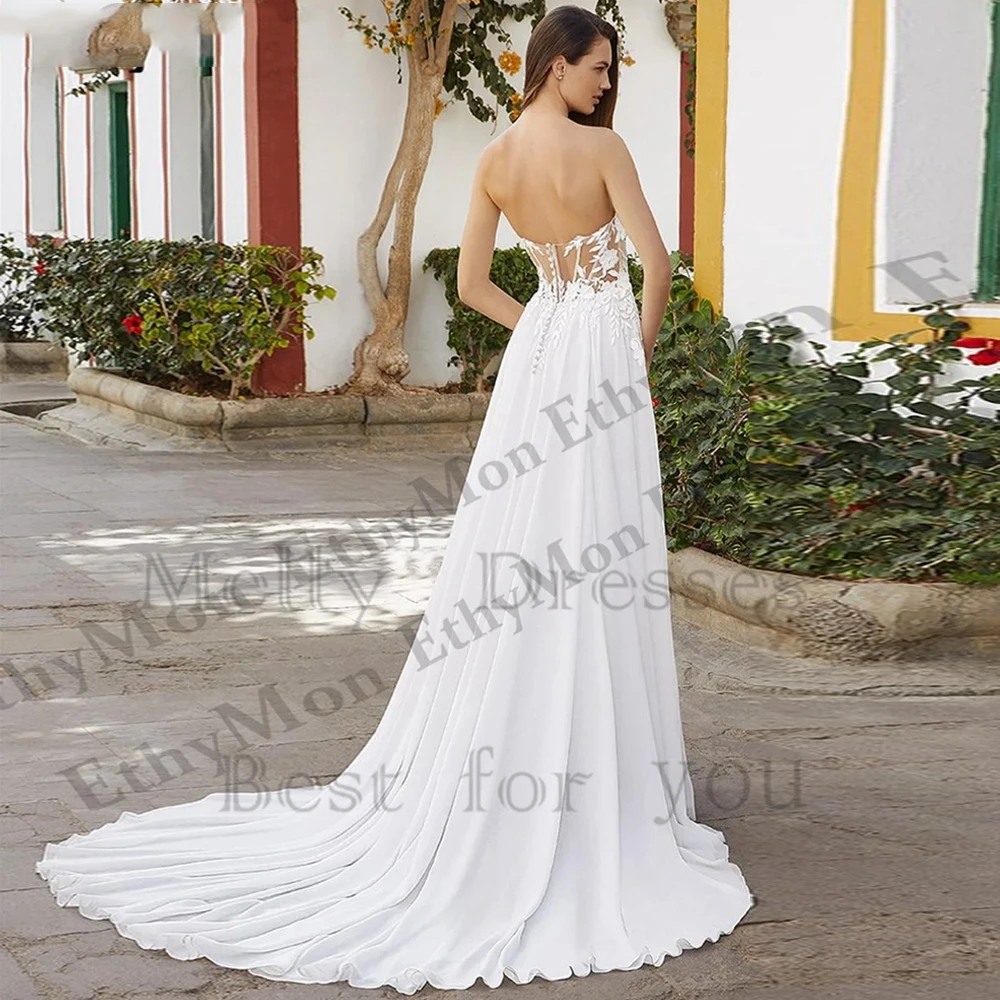 Branco lado fenda vestidos de casamento com chiffon 2025 requintado sem mangas vestidos de noiva feminino verão vestido de novia novo botão volta