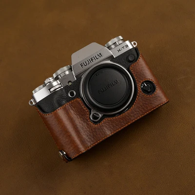 Genuine Leather Photo Camera Case Handmade Half Body Bag Bottom Cover For SONY XT3 X-T3 Open Battery Design Protective sleeve