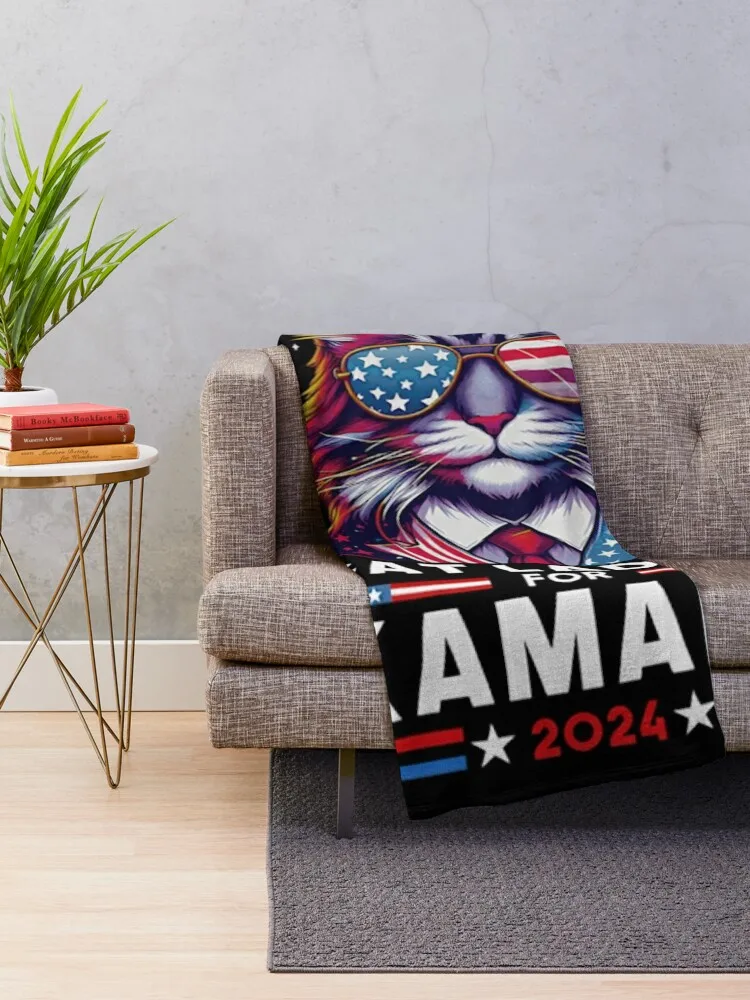 Cat Ladies for Kamala Funny Cat 2024 President Kamala Harris Throw Blanket Hairy Beautifuls Blankets