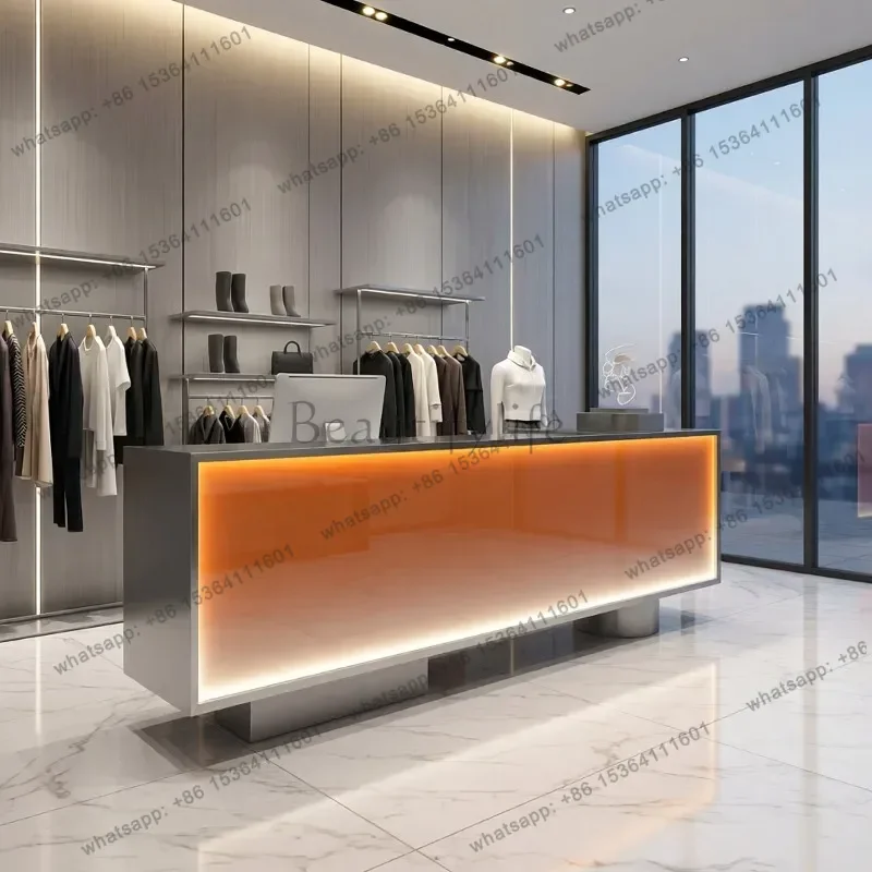 LSModern Minimalist Acrylic Reception Desk Nordic Stainless Steel Design Counter Hotel Office Furniture Balcão Para Loja FYRD