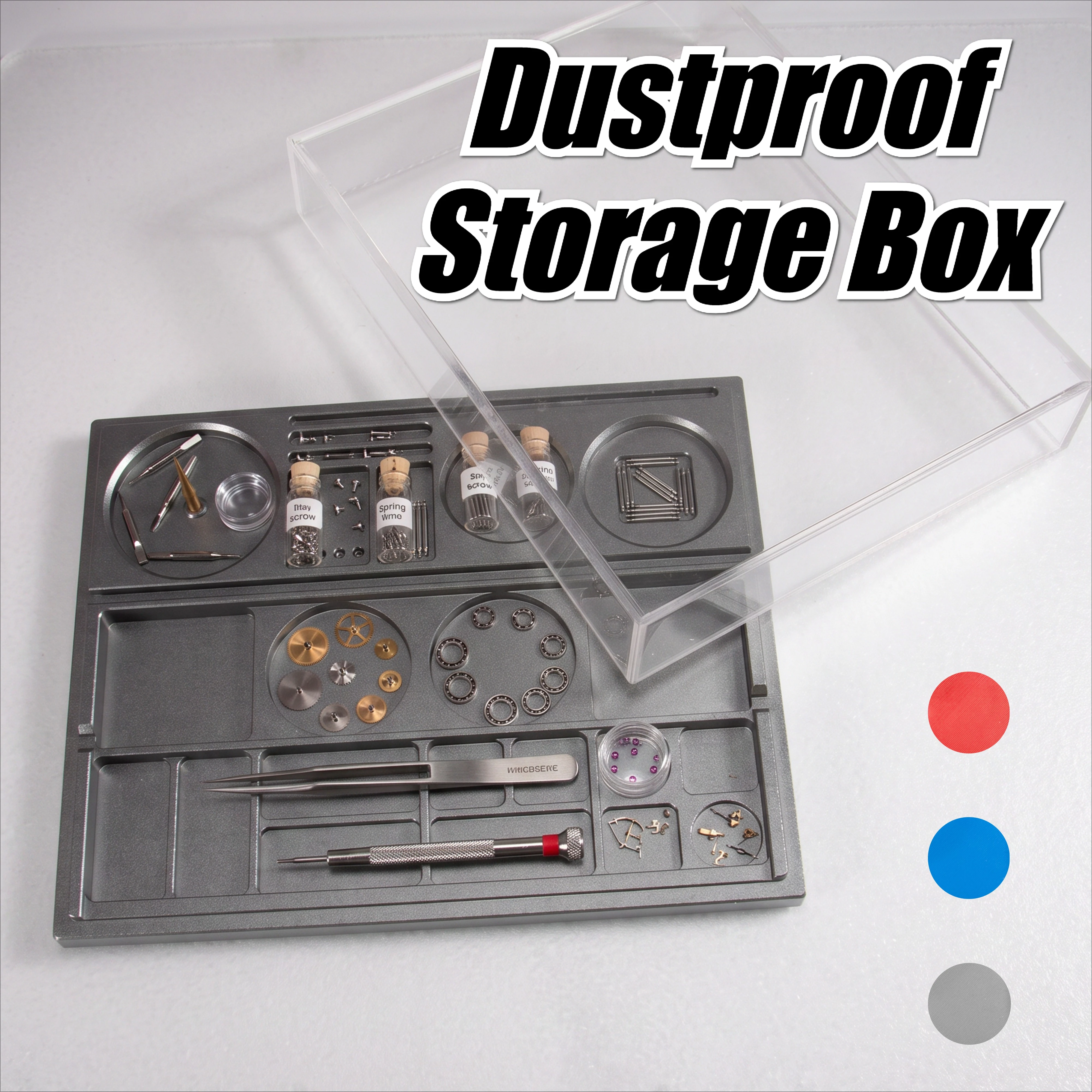 Dustproof Transparent Acrylic Storage Box Organizer Mobile Phone Watch Repair Accessories Watch Movement Parts Container