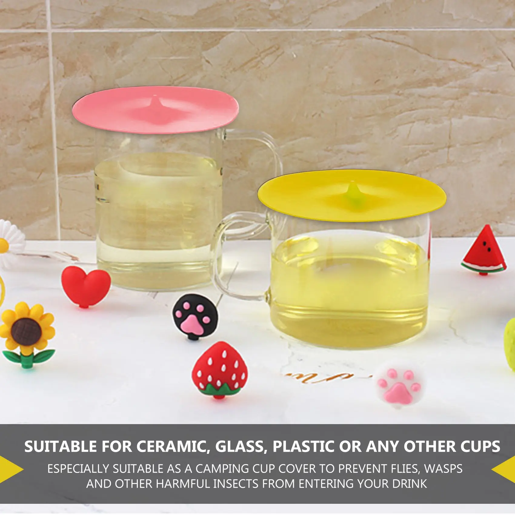 RIRI Silicone Cup Lids Drop Cup Cover 8 Set Anti-Dust Airtight Seal Mug Cover Silicone Drink Bowl Lids Hot Cup Lids