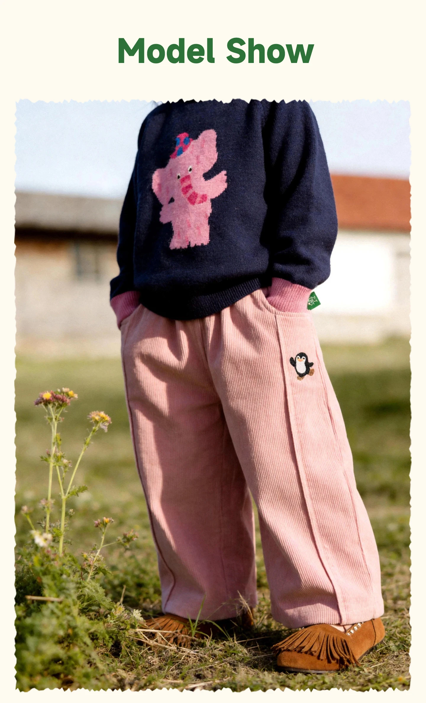 Amila 2026 Herbst Neue Kinder-Freizeithose mit seitlicher Pinguin-Verzierung Vintage Niedliche Atmosphäre Vielseitige Hose – Detail 9