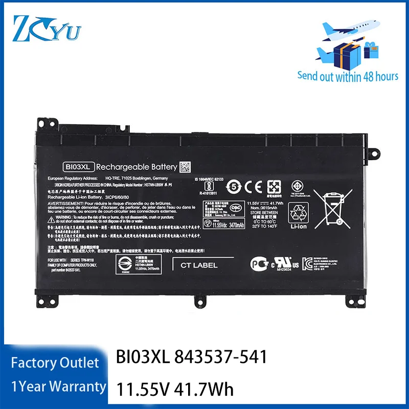 BI03XL Laptop-Akku für HP Pavilion X360 M3-U 13-U M3-U001DX 843537-541 HSTNN-LB7P ON03XL e 11,55V 41,7Wh