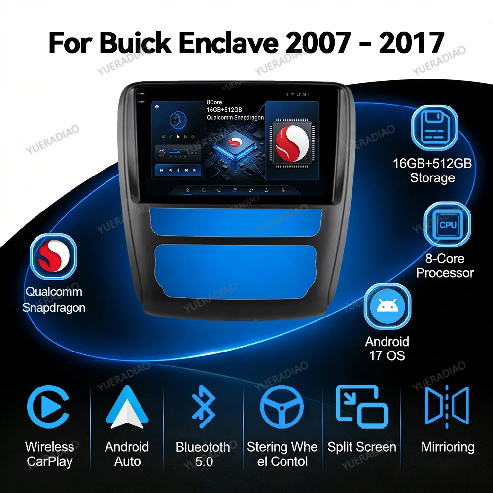Android 17 Car Radio For Buick Enclave 2007 - 2017 BT 4G LTE 5G WIFI Multimedia Stereo Video Player GPS NAVI 2DIN QLED Qualcomm