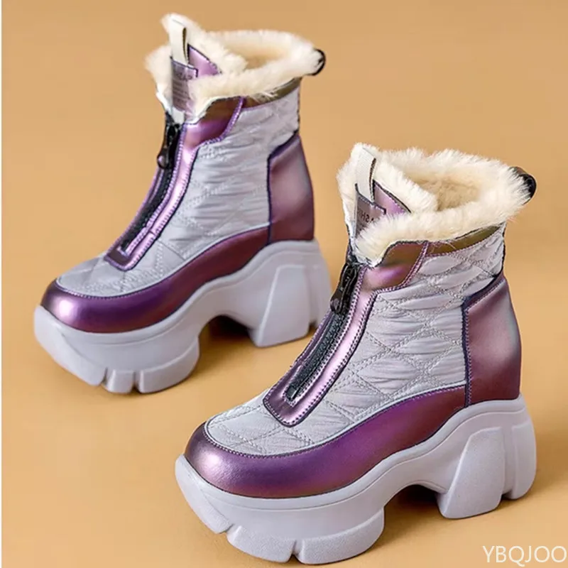 Ladies\' High Top Luxury Snow Boots New Versatile and Plush Warm Thick Sole Height Increasing Casual Short Boots for Daily Use