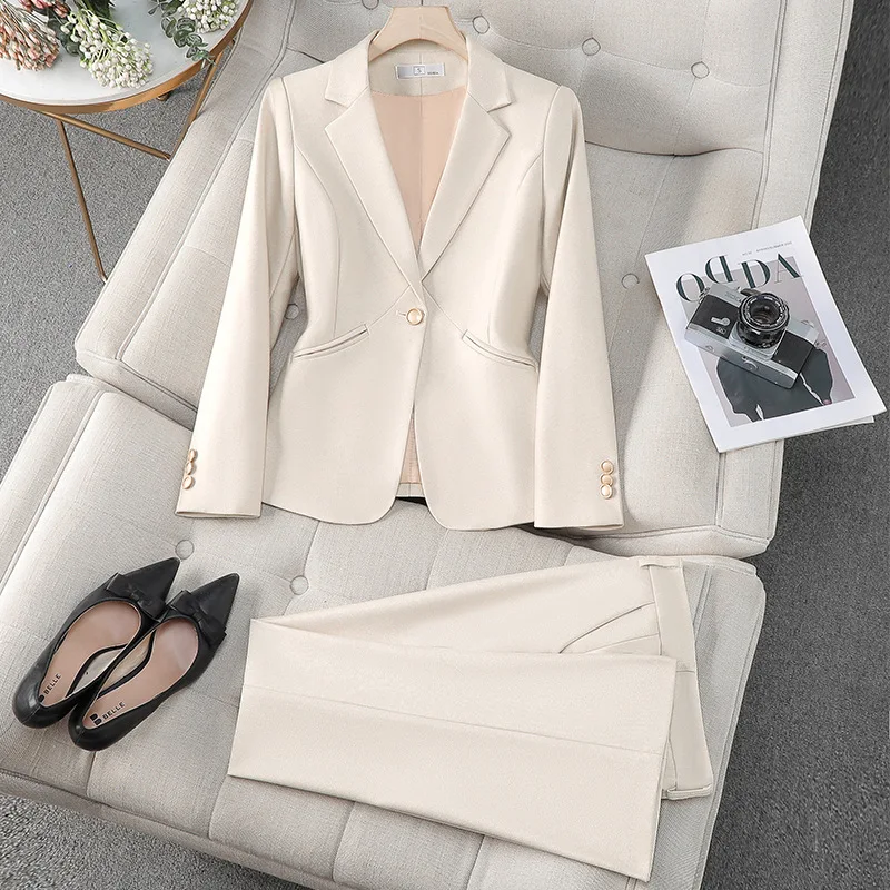 Autumn Women Pink Blazer and Trouser 2 Piece Set 2026New Commuter Wear Work Clothes Suit Female Formal Blazer Jacket Pants Suit