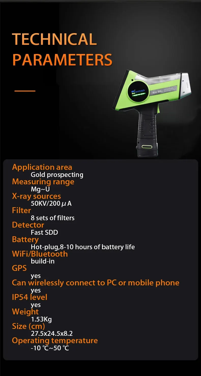 New2025Top Level Alta Precisão ATOM 800G Minério de Ouro XRF Analisador de Minério de Ouro Portátil XRF Minerais Teste
