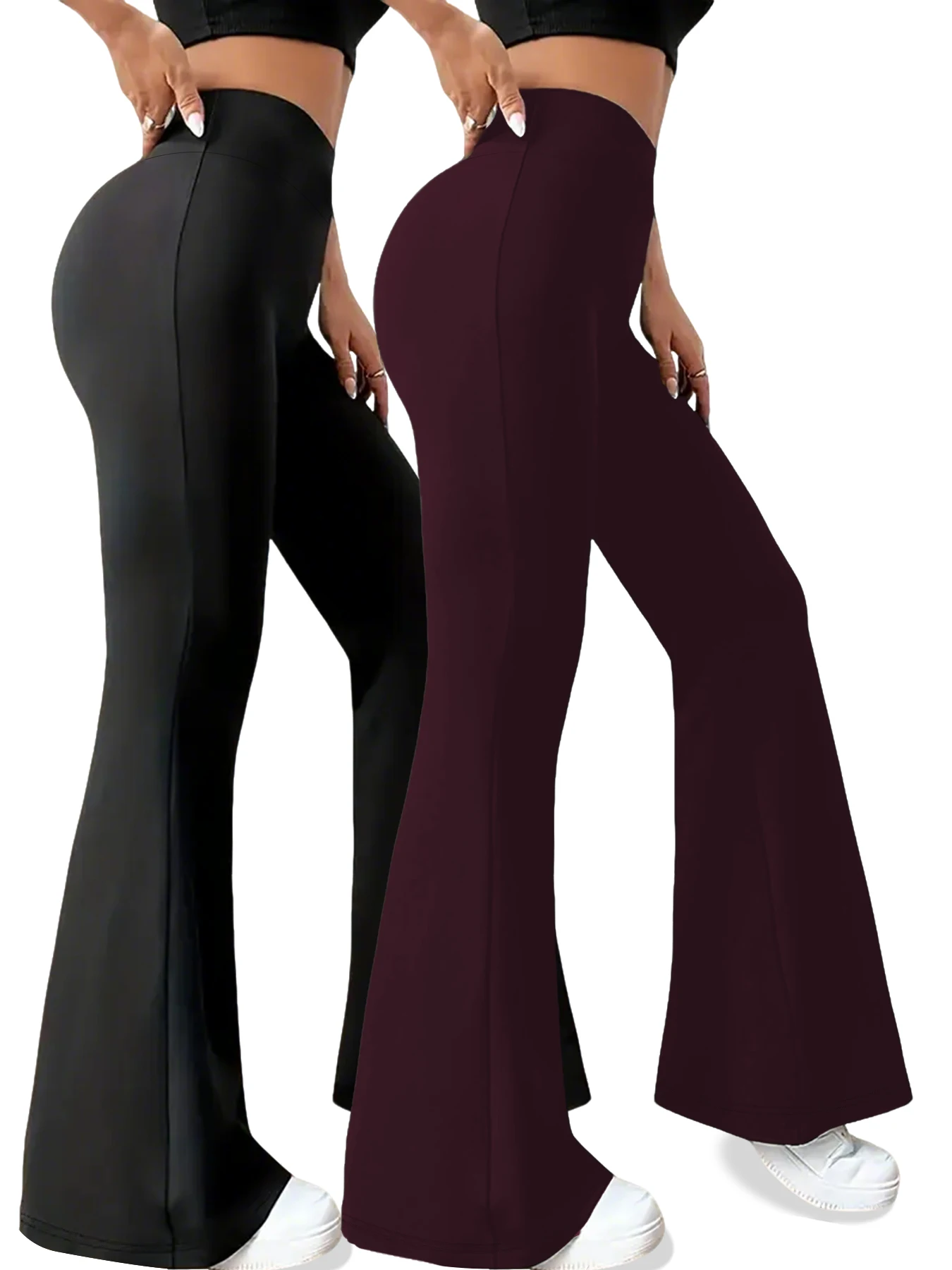 

2 Pack Women's Super Soft Flare Pants High Waisted Tummy Control Workout Yoga Push Up Gym Fitness Long Leggings Bell Bottoms