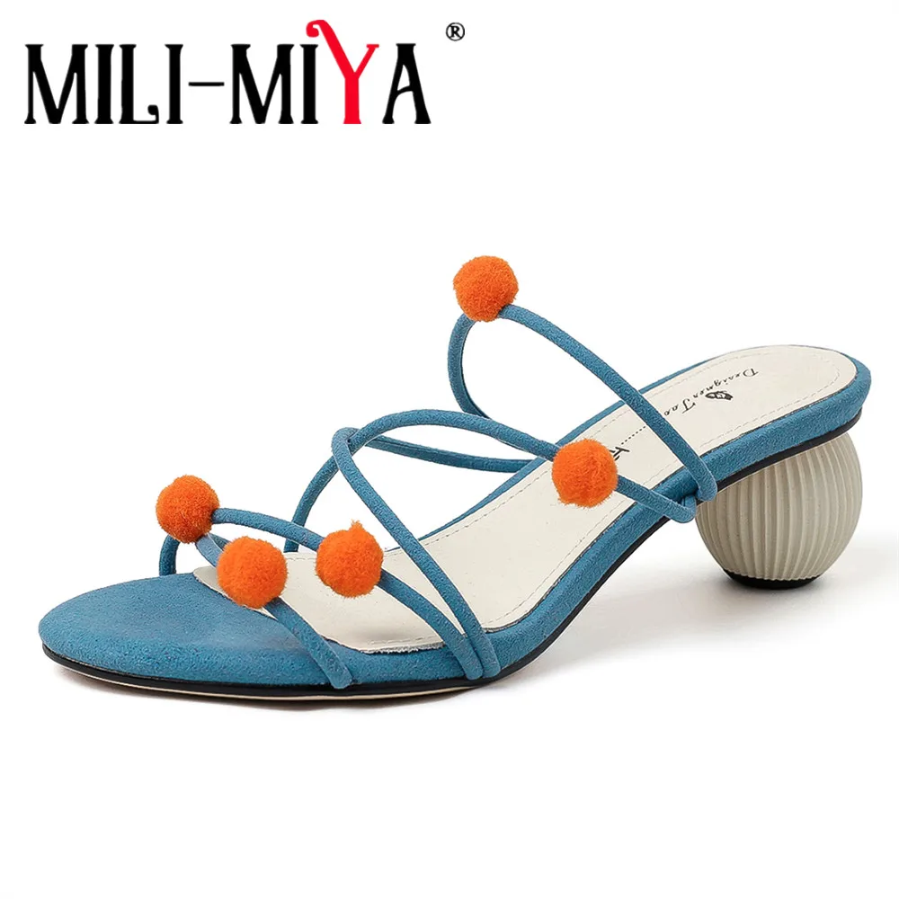 MILI-MIYA Women's New Colored Ball Strap Sandals With Microfiber Upper Round Toe Thick Heel Big Size 34-40 Dress Party Summer