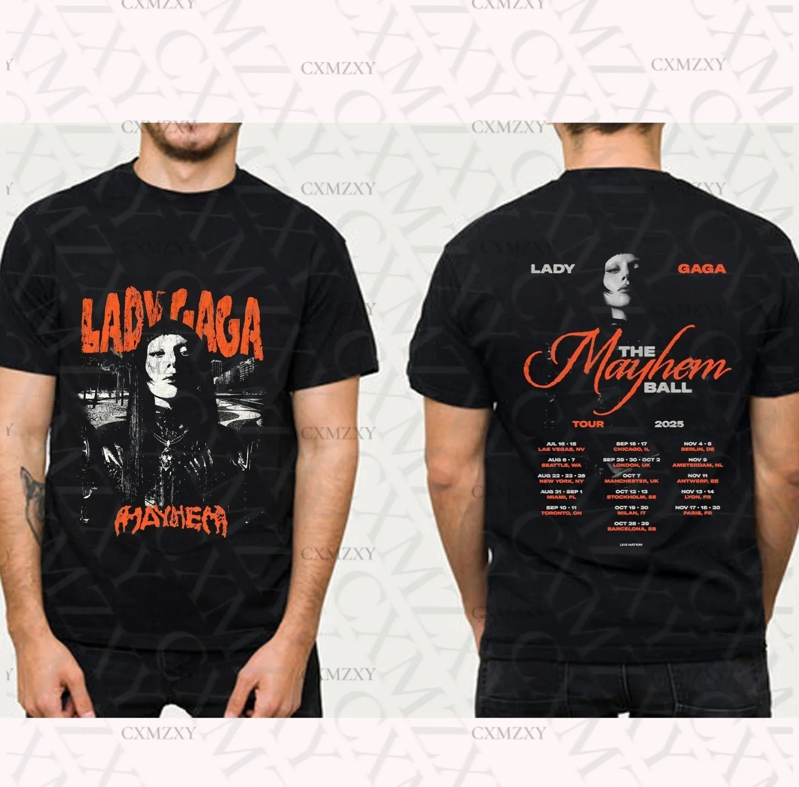 

Lady Gaga The Mayhem Ball Tour 2025 Tour wo Sides Unisex 100% Cotton T-Shirt