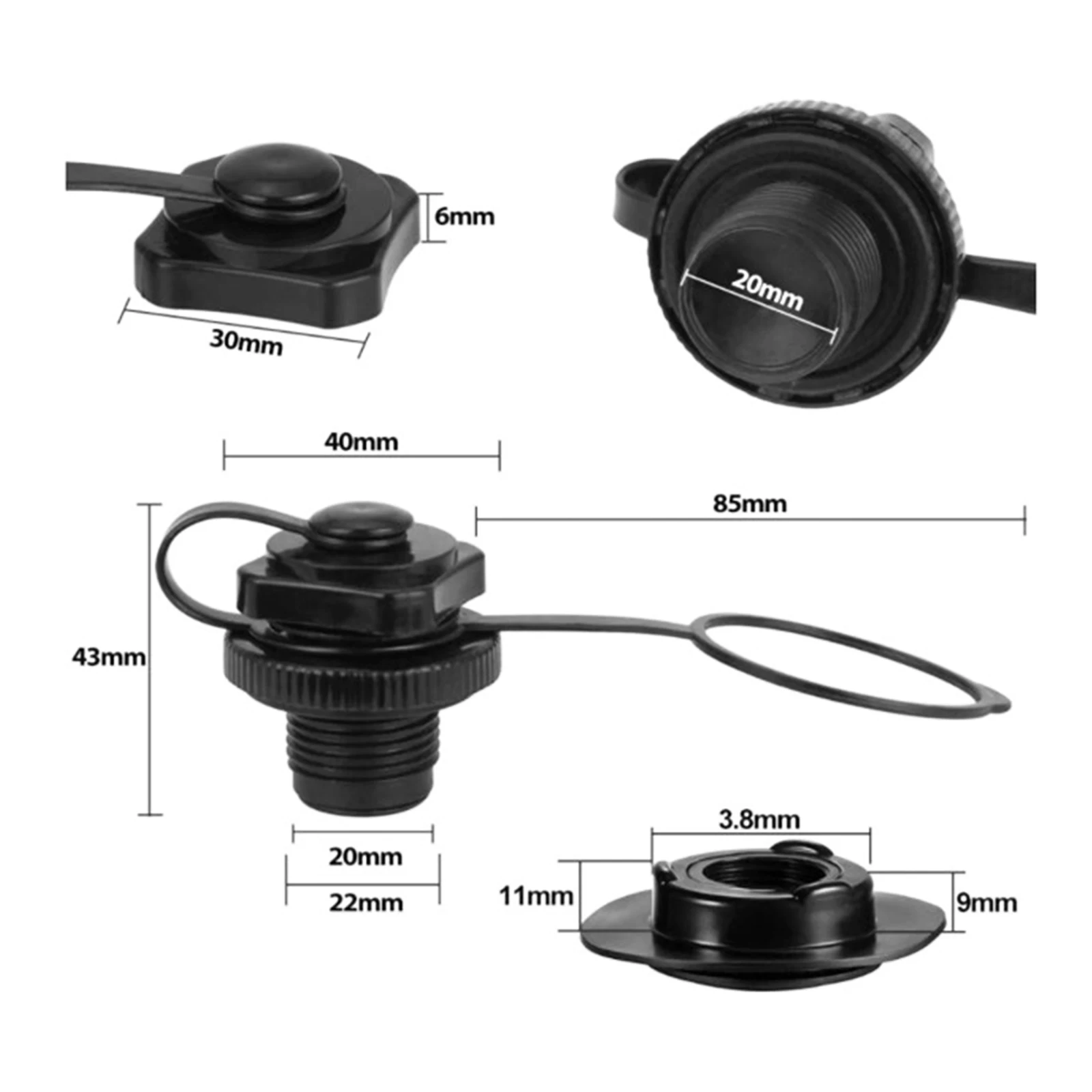 Válvula de aire de 2 piezas para bote inflable, tapones de aire en espiral, tornillo de repuesto de inflado, válvula de inflado unidireccional,