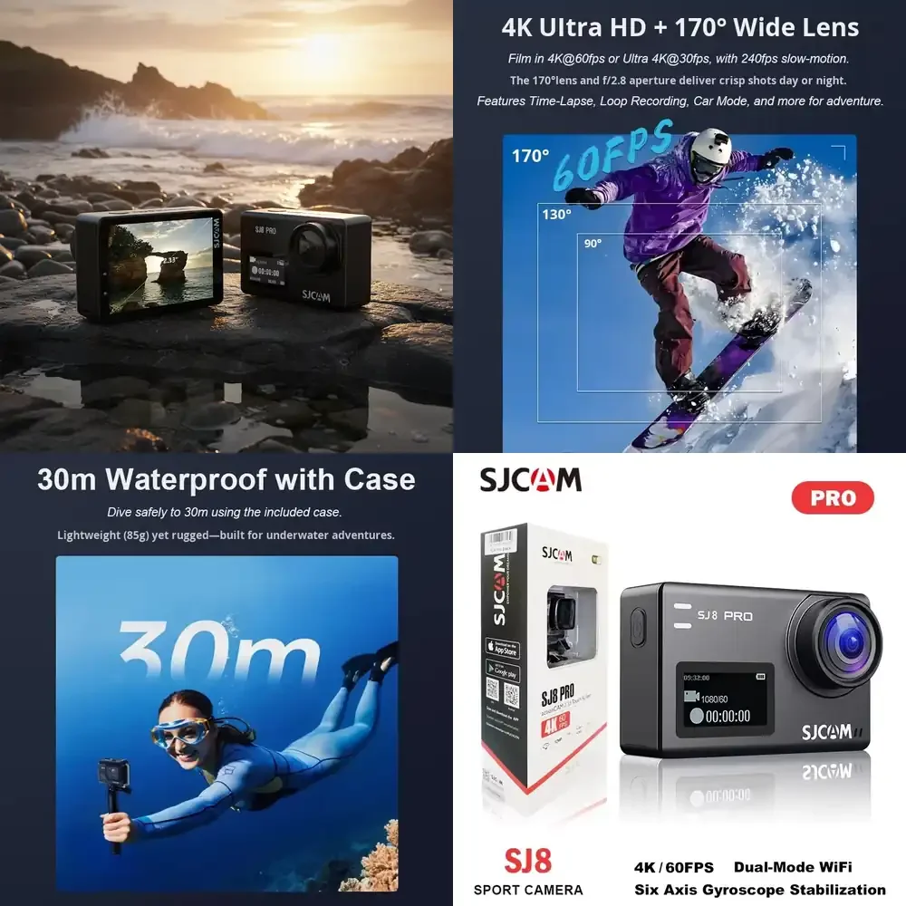 Hot Sale SJ8PRO Sports Camera 1080p 4K 6-axis Stabilization Night Vision 170 Wide Angle Waterproof for Skiing Scuba Diving